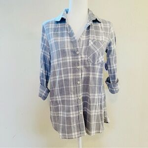Old Navy Gray White Plaid Flannel Classic Fit Button-up Shirt